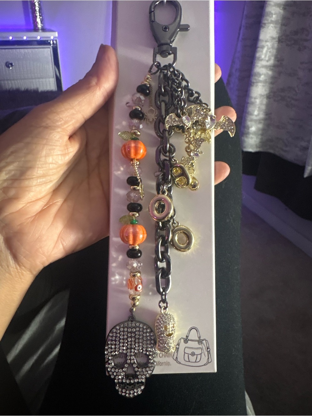 eye candy Orange & Black Crystal Skull Bracelet Charm